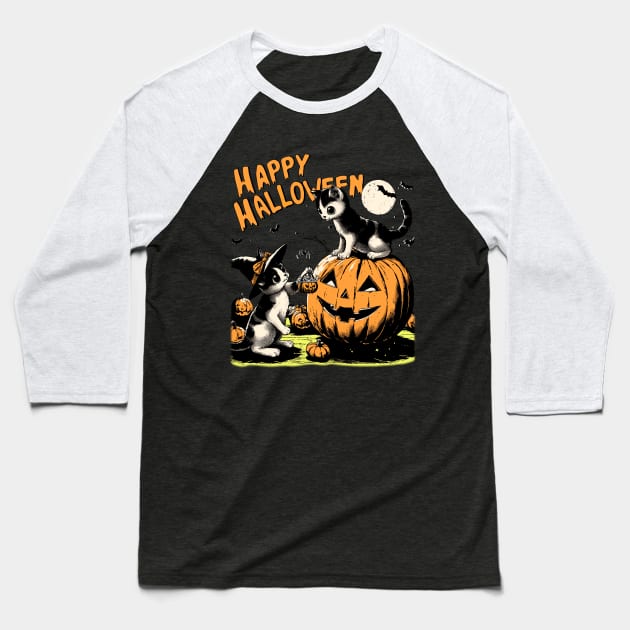 Cats and Pumpkins Baseball T-Shirt by WildEdge